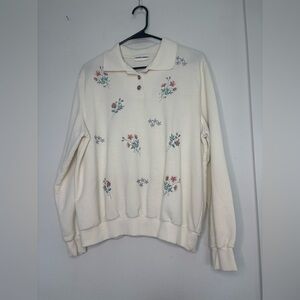 ALFRED DUNNER VINTAGE COTTAGECORE COLLARED FLORAL EMBROIDERED SWEATER SZ MEDIUM